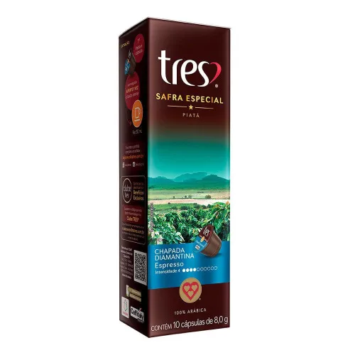 Café Em Cápsula Torrado E Moído Espresso Chapada Diamantina Tres Safra Especial Caixa 80g 10 Unidades - TRÊS - Mercearia