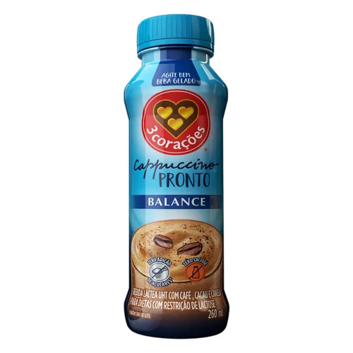 BEBIDA LÁCTEA UHT CAPPUCCINO ZERO LACTOSE 3 CORAÇÃES BALANCE FRASCO 260ML - 3 CORACOES - Alimentos E Bebidas