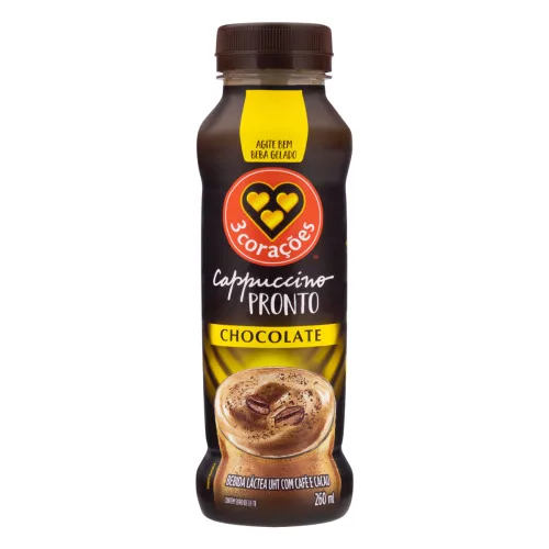 BEBIDA LÁCTEA UHT CAPPUCCINO CHOCOLATE 3 CORAÇÃES FRASCO 260ML - 3 CORACOES - Conveniencia