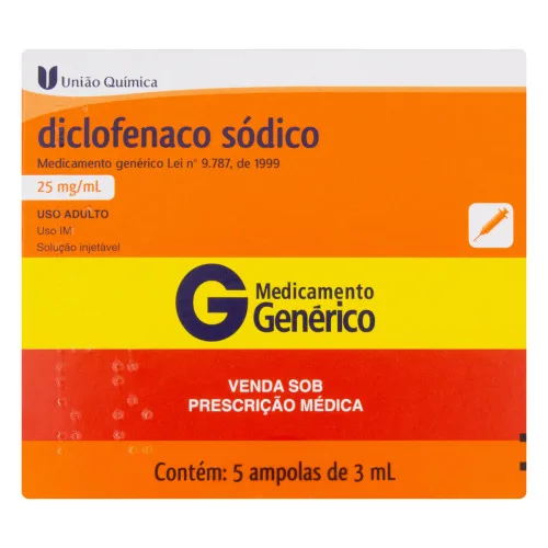Diclofenaco Sódico 25 Mg/ml 5 Ampolas 3 Ml União Química Similar - WONDERFULITEMS - Farmácia