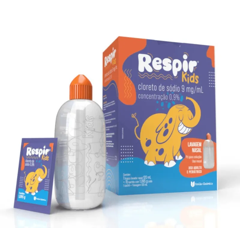 Respir Kids 0,9% Pó para Solução Nasal 15 Sachês + Frasco Aplicador 120ml - Genom - Medicamentos E Saúde