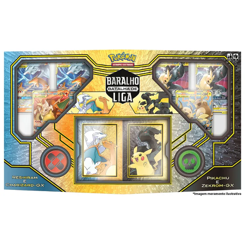 Box Pokémon - Box Batalha de Liga - Pikachu e Zekrom - Reshiram e Charizard