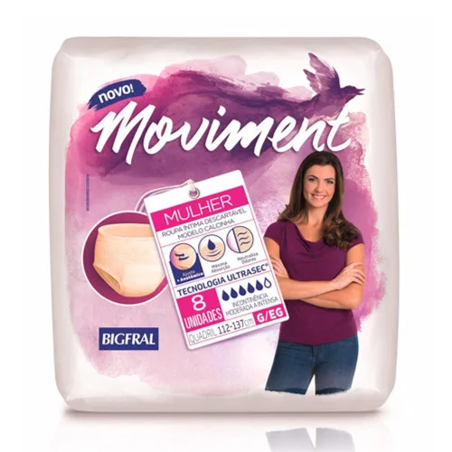 ROUPA ÍNTIMA FEMININA BIGFRAL MOVIMENT G XG 8 UNIDADES - BIGFRAL - Bebês E Higiene Infantil