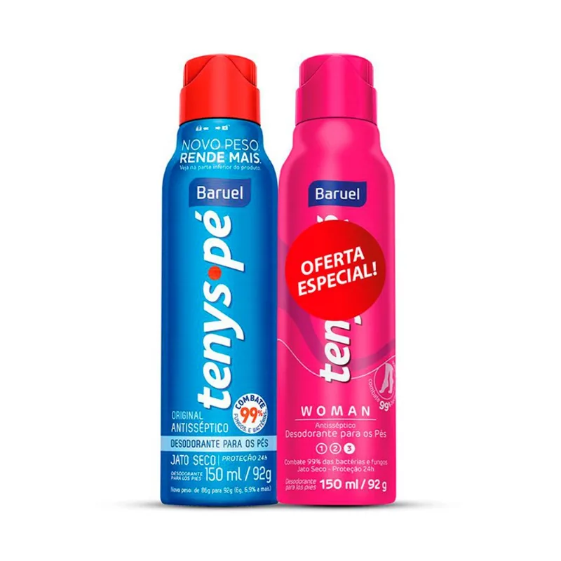 Desodorante para os Pés Tenys Pé Baruel Jato Seco 92gr + Woman 92gr Un