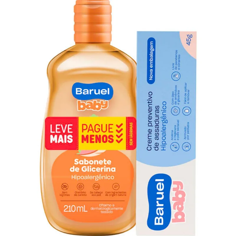 Kit Infantil Baruel Sabonete Líquido + Creme para Assaduras