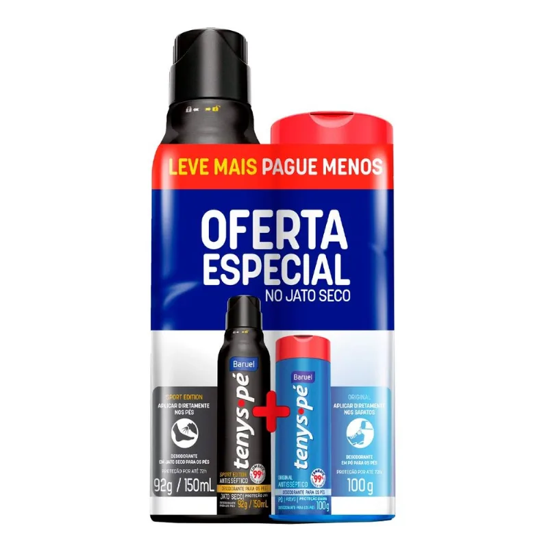 Kit Desodorante Tenys Pé Baruel Jato Seco 150ml + Pó Original 100g