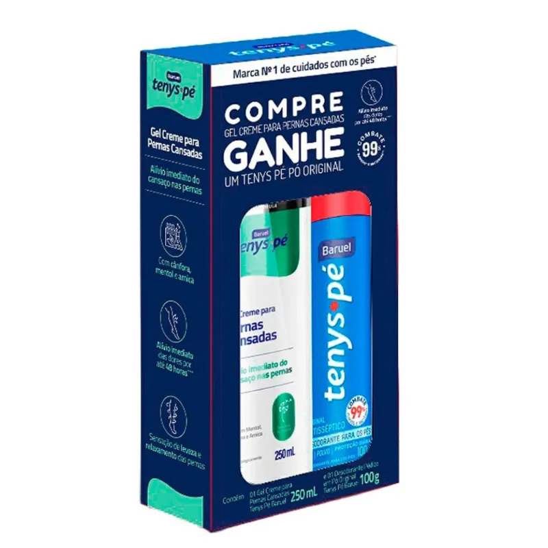 Kit Baruel Tenys Pé Gel Creme Pernas Cansadas 250ml + Desodorante Para Os Pés Pó Original 100g