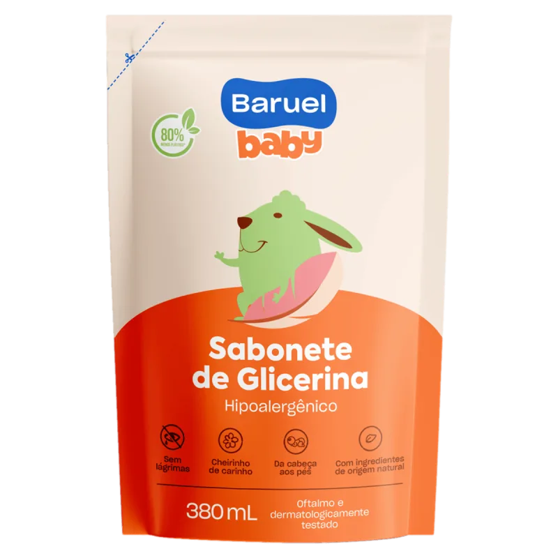 Sabonete Líquido de Glicerina para Bebê Baruel Baby 380ml Hipoalergênico Sem Fragrância - Baruel - Infantil