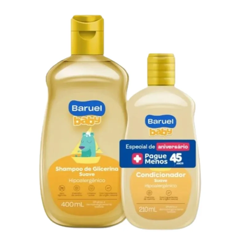 Kit Baruel Baby Shampoo De Glicerina Suave 400ml + Condicionador Suave 210ml Oferta Especial 45 Anos - Baruel Baby - Mamães E Bebês