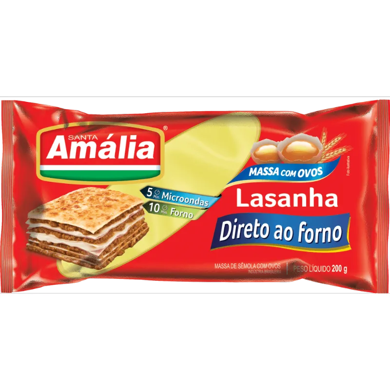 Massa para Lasanha Santa Amália com Ovos Direto ao Forno Pacote 200g