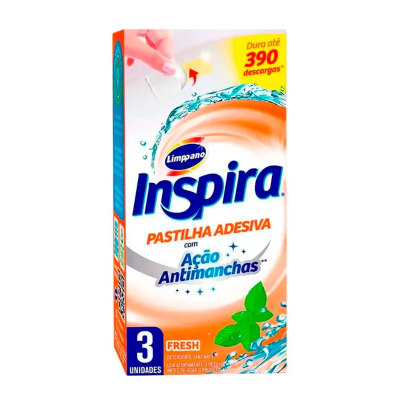 Detergente Sanitário Inspira Pastilha Adesiva Fresh com 3 Unidades Grátis 20% Desconto