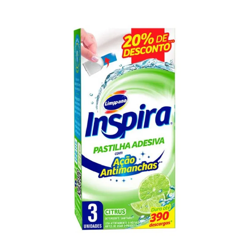 Detergente Sanitário Inspira Pastilha Adesiva Citrus com 3 Unidades Grátis 20% Desconto