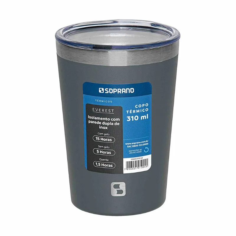 Copo Térmico Aço Inox Everest Cinza 09000.0197 Soprano 310ml