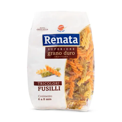 Macarrão De Sêmola Grano Duro Tricolor Com Vegetais Fusilli Renata Superiore Pacote 500g - SELMI - Mercearia