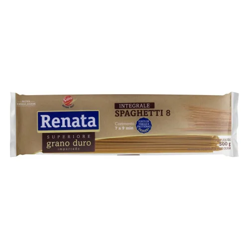 Macarrão De Sêmola Grano Duro Integral Espaguete 8 Renata Superiore Pacote 500g - RENATA - Mercearia