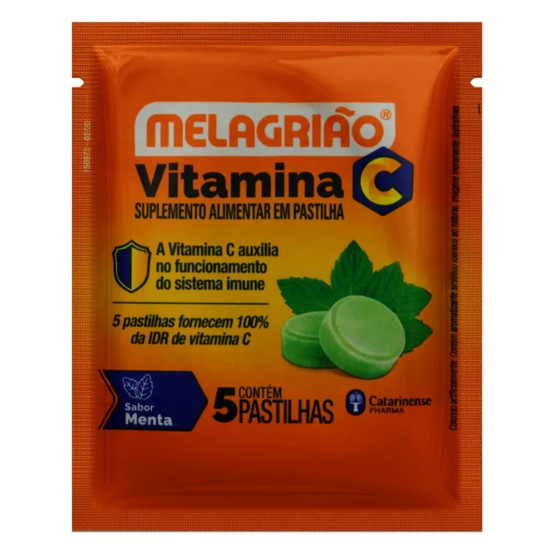 Melagrião Pastilha De Vitamina C Sabor Menta - Sachê Com 5 Pastilhas Melagriao Pastilha De Vitamina C Sabor Menta - Sache Com 5 Pastilhas