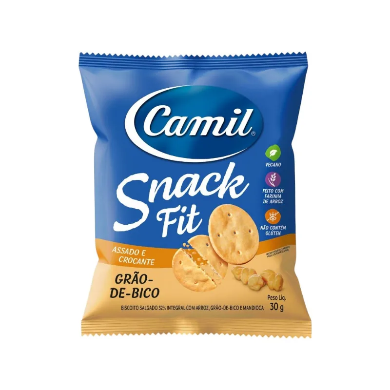 Biscoito de Arroz e Grão de Bico Snack Fit Sem Glúten Camil 30g