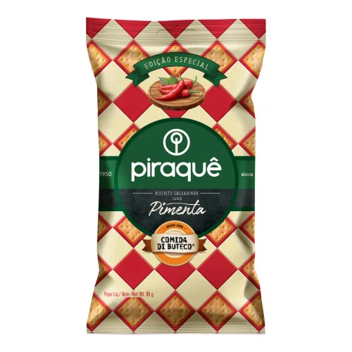 BISCOITO SALGADINHO PIMENTA PIRAQUÊ COMIDA DI BUTECO PACOTE 90G - PIRAQUE - Mercearia E Gastronomia