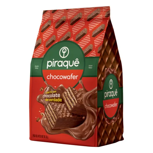 WAFER RECHEIO E COBERTURA CHOCOLATE PIRAQUÊ CHOCOWAFER PACOTE 63G - PIRAQUE