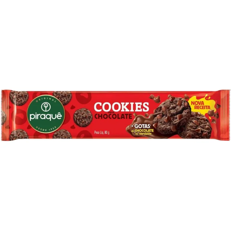Biscoito Cookie Chocolate Piraquê 80g Gotas de Chocolate Meio Amargo - Piraquê - Alimentos E Bebidas