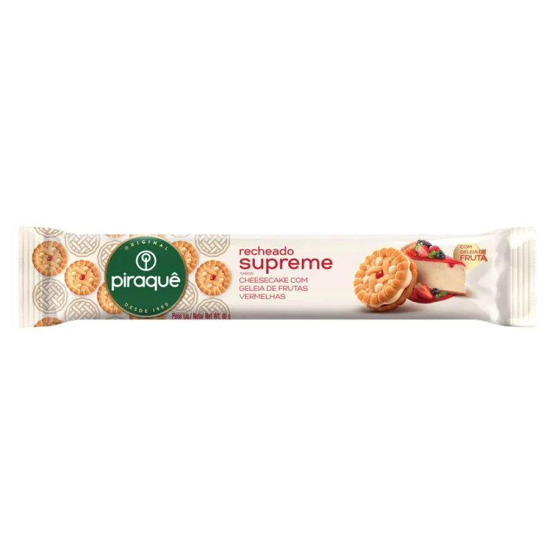 Biscoito Recheio Cheesecake com Geleia de Frutas Vermelhas Piraquê Supreme Pacote 80g - PIRAQUE - Mercearia E Gastronomia