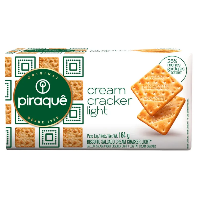 Biscoito Cream Cracker Piraquê Light Pacote 184g - Piraque - Mercearia