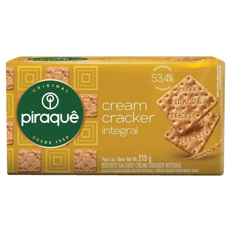 Biscoito Cream Cracker Integral Piraquê  215g - Piraque - Mercearia