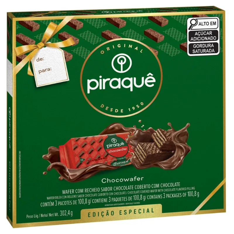 Wafer Piraquê Chocowafer Recheio e Cobertura Chocolate Caixa 302,4g