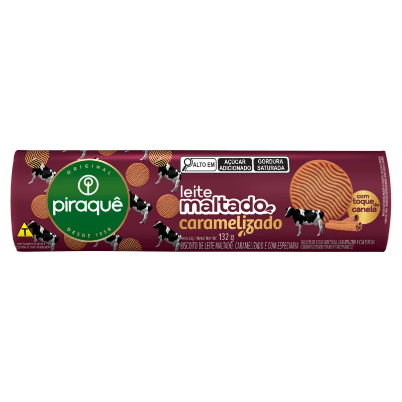 Biscoito Leite Maltado Piraquê Caramelizado Pacote 132g - Piraque - Mercearia