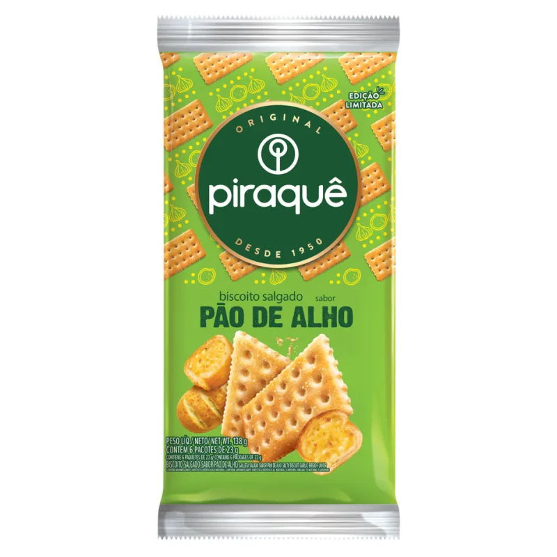 Biscoito Piraquê Pão de Alho 138g com 6 Unidades - Piraque - Mercearia
