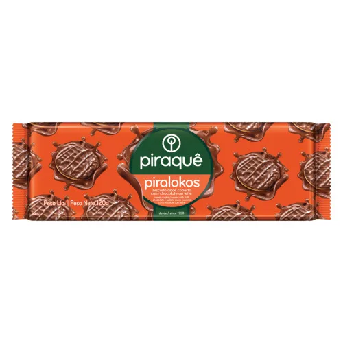 Biscoito Cobertura Chocolate Ao Leite Piraquê Piralokos Pacote 120g - PIRAQUE - Mercearia