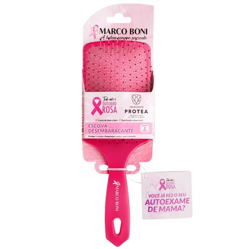 Escova Marco Boni para Cabelo Raquete Desembaraçante Outubro Rosa