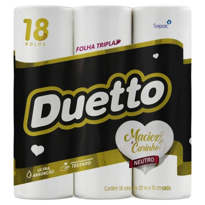 Papel Higiênico Folha Tripla Neutro Duetto 20m 18 Unidades - Duetto - Limpeza