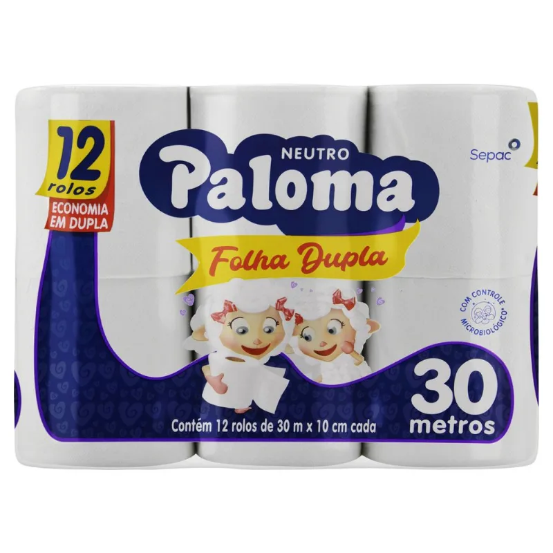 Papel Higiênico Paloma Folha Dupla Neutro 30m com 12 Unidades