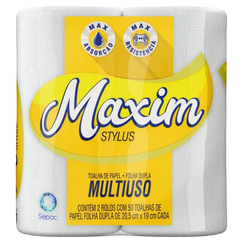 Papel Toalha Maxim Stylus Folha Dupla com 2 Unidades