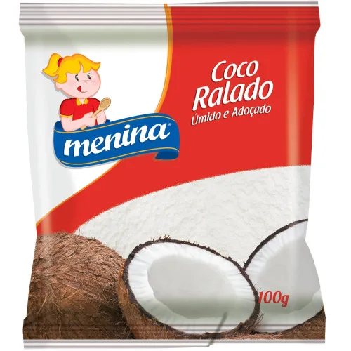Coco Ralado Úmido Adoçado Menina Pacote 100g - MENINA - Mercearia