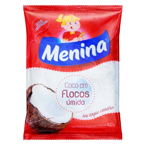 Coco Ralado Úmido Adoçado Em Flocos Menina Pacote 100g - MENINA - Mercearia