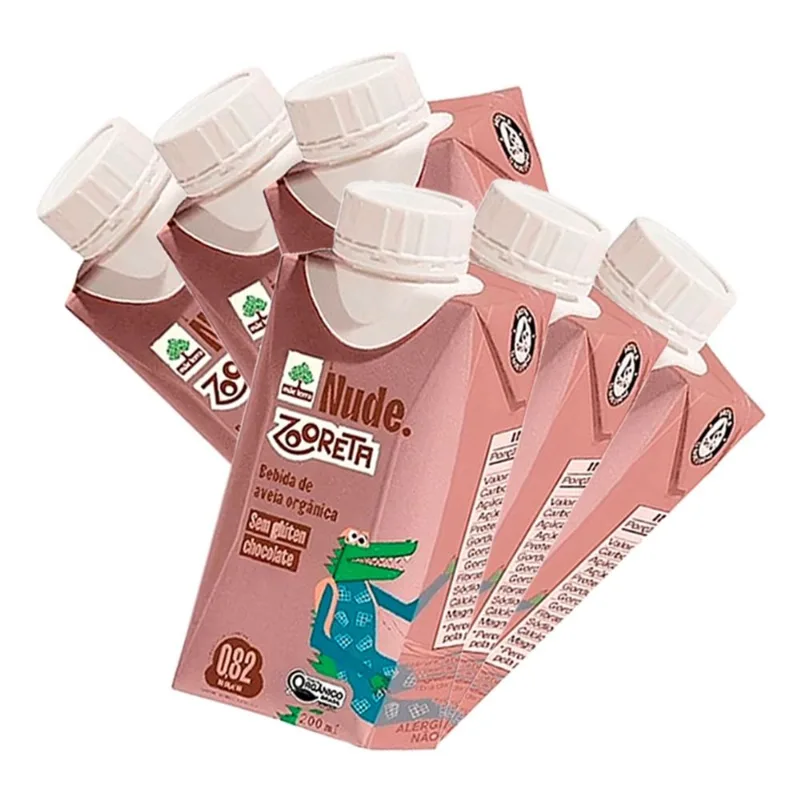 Kit 6X: Leite Vegetal de Aveia Orgânico Zooreta Chocolate Nude 200ml