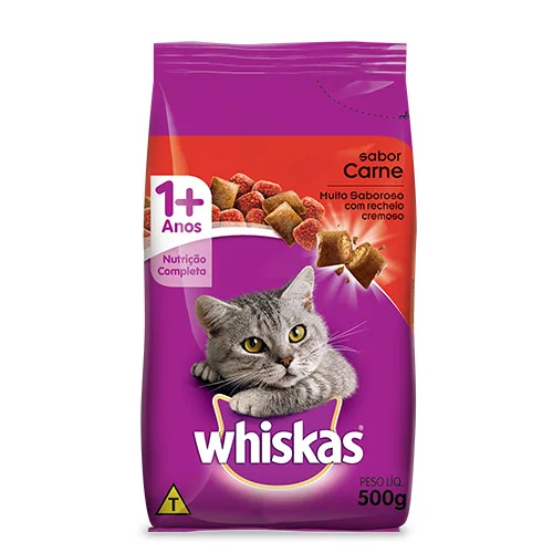 Alimento Para Gatos Adultos 1 Carne Whiskas Pacote 500g - WHISKAS - Petshop