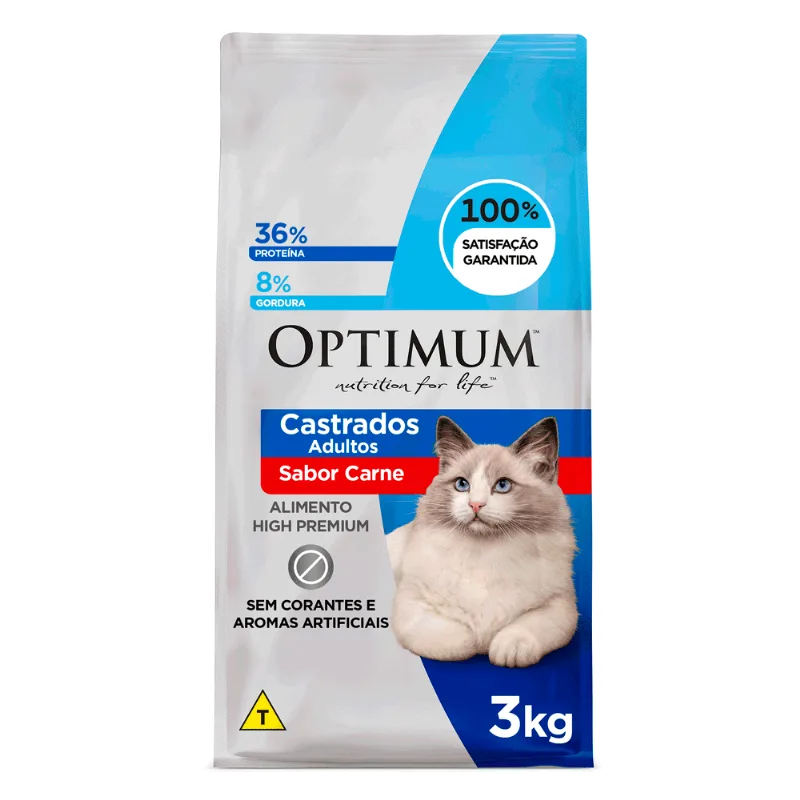 Ração Optimum para Gatos Adultos Castrados Carne 3 kg