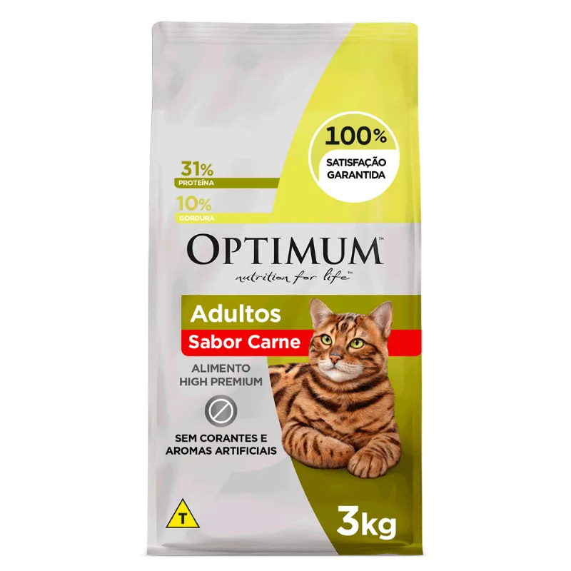 Ração Optimum para Gatos Adultos Carne 3 kg