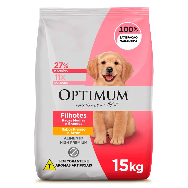 Ração Optimum para Cães Filhotes Raças Médias e Grandes Frango e Arroz 15 kg