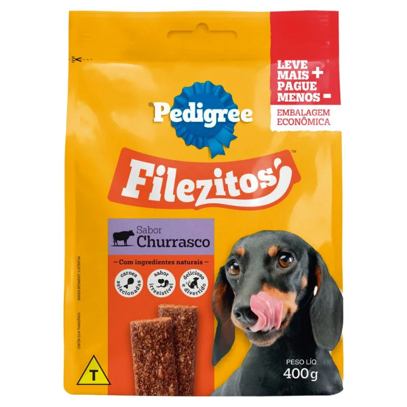 Bifinho para Cães Adultos Pedigree Filezitos Churrasco Sachê 400g Leve Mais Pague Menos