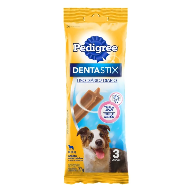 Alimento Cão Pedigree 77g Dentastix Com 3 Stick Raças Médias