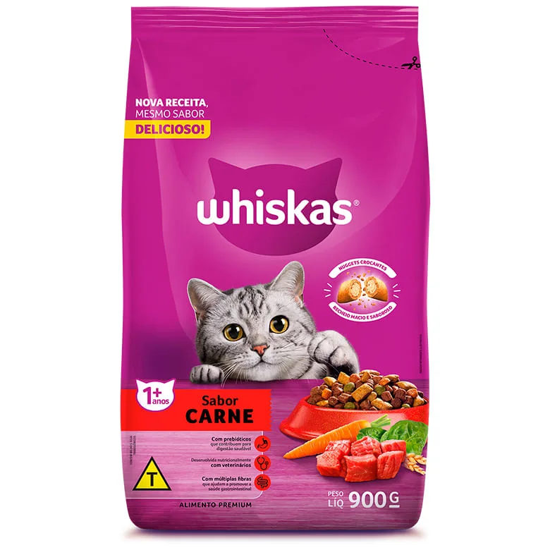 Alimento para Gatos Whiskas Adulto Carne 900g - Whiskas - Petshop