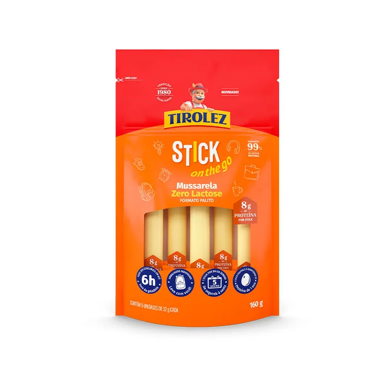 Queijo Mussarela Tirolez Zero Lactose Stick 160g - Tirolez - Laticínios
