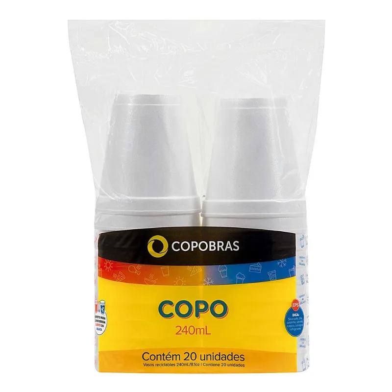 Copo Térmico Branco 240ml Copobras 20 unidades