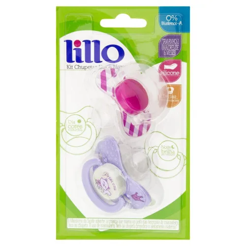 Kit Com 2 Chupetas Lillo Dia E Noite 604350 Tam.2 ? Rosa/lilás - LILLO - Bebê