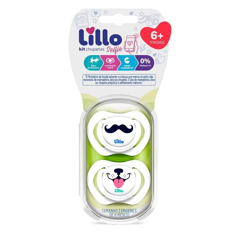 Kit de Chupeta - Lillo - Selfie - Anatômicas Extra Air Dia e Noite - Polipropileno - Branco