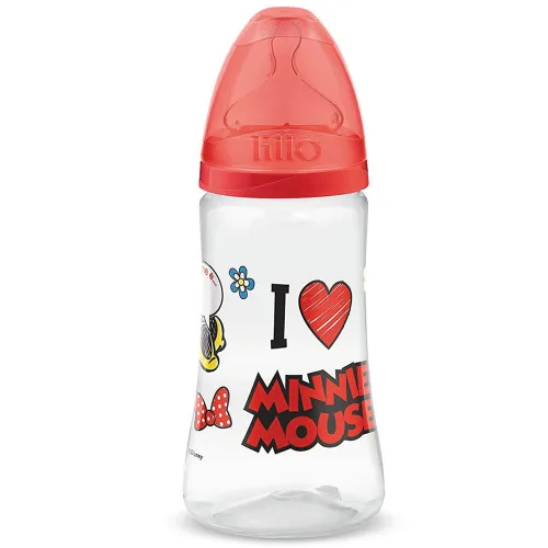 MAMADEIRA TRANSPARENTE 300ML DISNEY MINNIE MOUSE VERMELHA LILLO - MINNIE